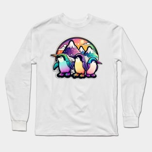 Rainbow Rave Penguin Colourful Neon Long Sleeve T-Shirt